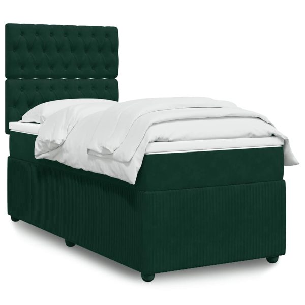 Pat box spring cu saltea, verde închis, 100×200 cm, catifea