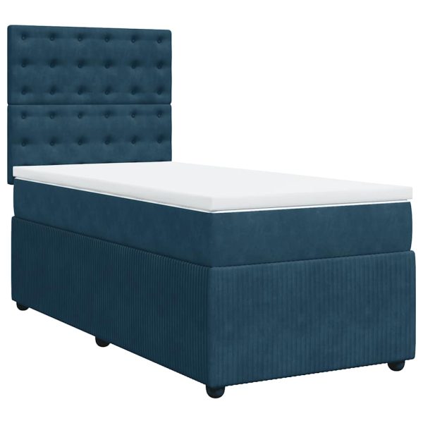 Pat box spring cu saltea, albastru închis, 100×200 cm, catifea