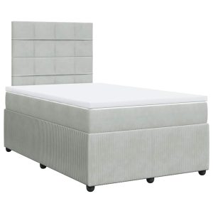 Pat box spring cu saltea, gri deschis, 120×190 cm, catifea