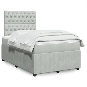 Pat box spring cu saltea, gri deschis, 120×190 cm, catifea