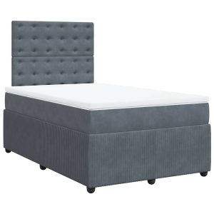 Pat box spring cu saltea, gri închis, 120×190 cm, catifea