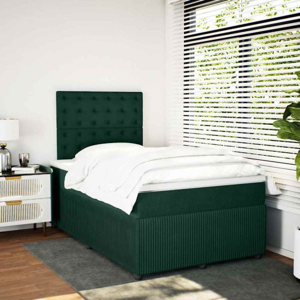 Pat box spring cu saltea, verde închis, 120×190 cm, catifea