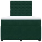Pat box spring cu saltea, verde închis, 120×190 cm, catifea