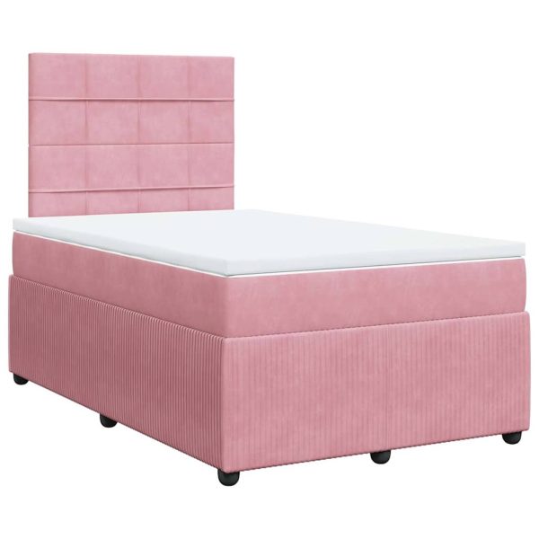 Pat box spring cu saltea, roz, 120×200 cm, catifea