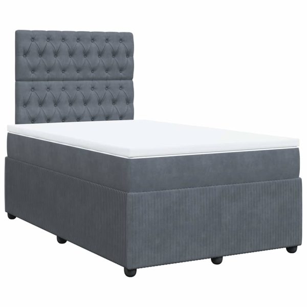 Pat box spring cu saltea, gri închis, 120×200 cm, catifea