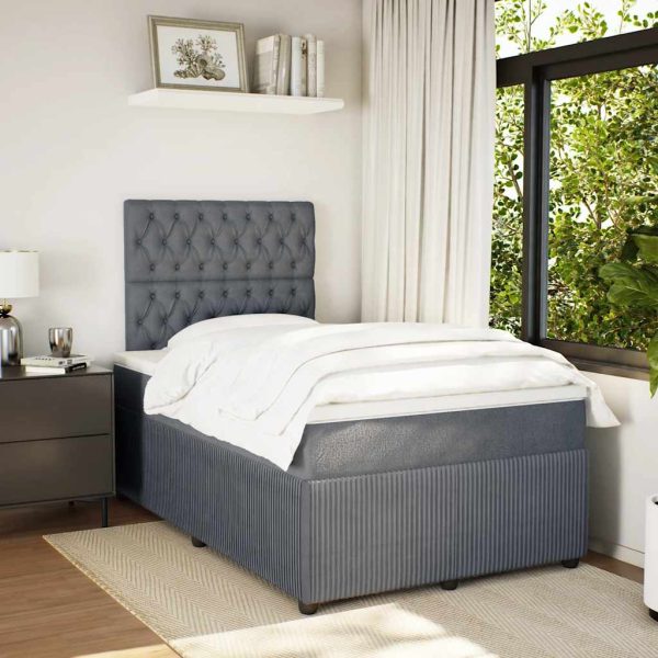 Pat box spring cu saltea, gri închis, 120×200 cm, catifea