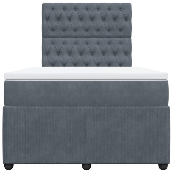 Pat box spring cu saltea, gri închis, 120×200 cm, catifea