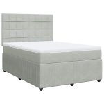 Pat box spring cu saltea, gri deschis, 140×190 cm, catifea