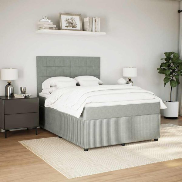 Pat box spring cu saltea, gri deschis, 140×190 cm, catifea