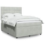 Pat box spring cu saltea, gri deschis, 140×190 cm, catifea