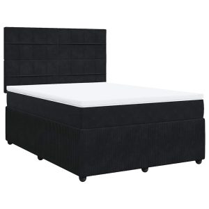 Pat box spring cu saltea, negru, 140×190 cm, catifea