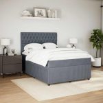 Pat box spring cu saltea, gri închis, 140×190 cm, catifea