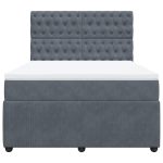 Pat box spring cu saltea, gri închis, 140×190 cm, catifea
