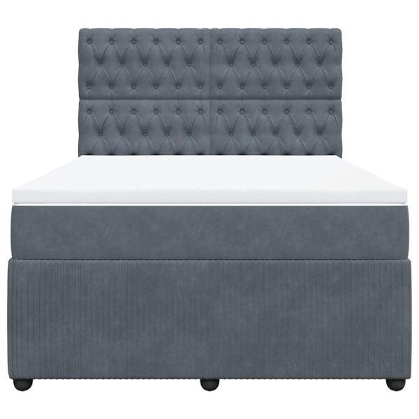 Pat box spring cu saltea, gri închis, 140×190 cm, catifea