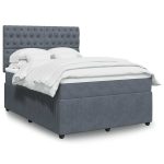Pat box spring cu saltea, gri închis, 140×190 cm, catifea