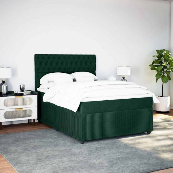 Pat box spring cu saltea, verde închis, 140×190 cm, catifea