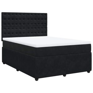 Pat box spring cu saltea, negru, 140×190 cm, catifea