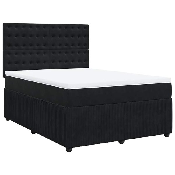 Pat box spring cu saltea, negru, 140×190 cm, catifea