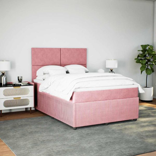 Pat box spring cu saltea, roz, 140×200 cm, catifea