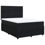 Pat box spring cu saltea, negru, 140×200 cm, catifea