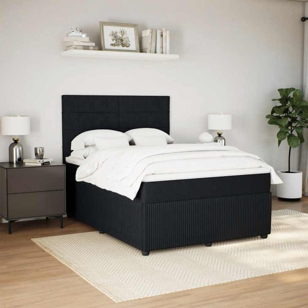 Pat box spring cu saltea, negru, 140×200 cm, catifea