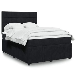Pat box spring cu saltea, negru, 140×200 cm, catifea