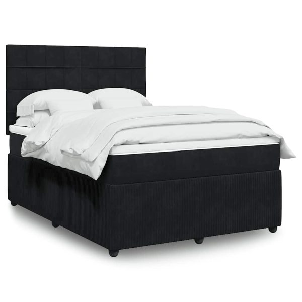 Pat box spring cu saltea, negru, 140×200 cm, catifea