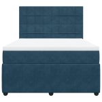 Pat box spring cu saltea, albastru închis, 140×200 cm, catifea