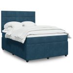 Pat box spring cu saltea, albastru închis, 140×200 cm, catifea