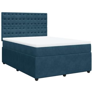 Pat box spring cu saltea, albastru închis, 140×200 cm, catifea