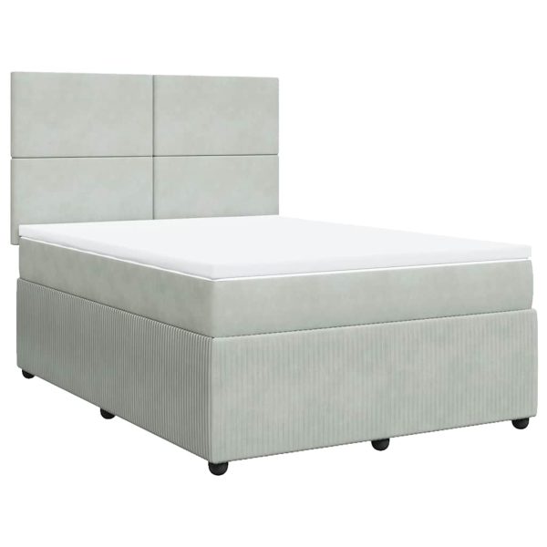 Pat box spring cu saltea, gri deschis, 160×200 cm, catifea