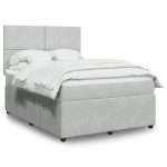 Pat box spring cu saltea, gri deschis, 160×200 cm, catifea