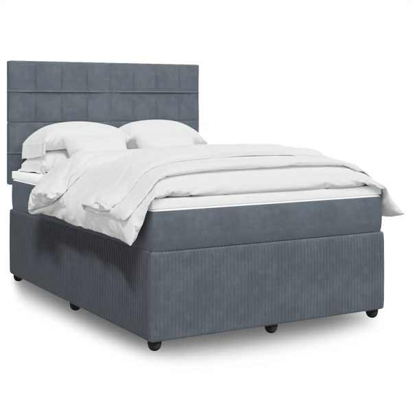 Pat box spring cu saltea, gri închis, 160×200 cm, catifea
