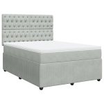 Pat box spring cu saltea, gri deschis, 160×200 cm, catifea