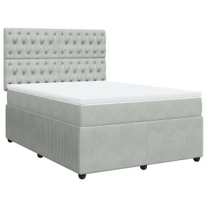 Pat box spring cu saltea, gri deschis, 160×200 cm, catifea