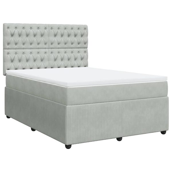 Pat box spring cu saltea, gri deschis, 160×200 cm, catifea