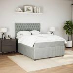 Pat box spring cu saltea, gri deschis, 160×200 cm, catifea