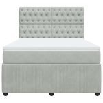 Pat box spring cu saltea, gri deschis, 160×200 cm, catifea