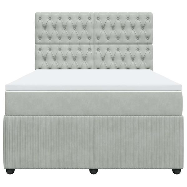 Pat box spring cu saltea, gri deschis, 160×200 cm, catifea