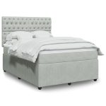 Pat box spring cu saltea, gri deschis, 160×200 cm, catifea
