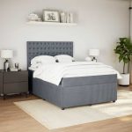 Pat box spring cu saltea, gri închis, 160×200 cm, catifea
