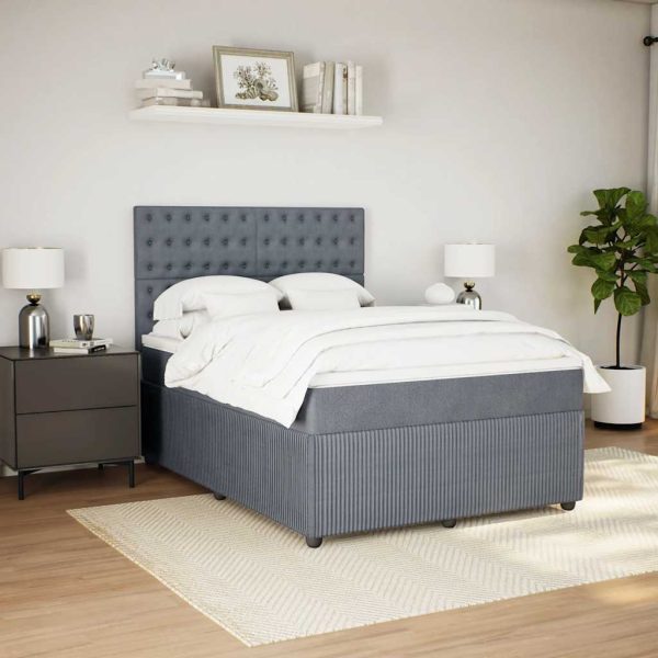 Pat box spring cu saltea, gri închis, 160×200 cm, catifea
