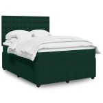Pat box spring cu saltea, verde închis, 160×200 cm, catifea