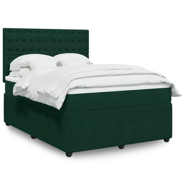 Pat box spring cu saltea, verde închis, 160×200 cm, catifea