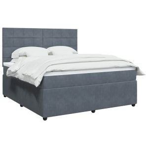 Pat box spring cu saltea, gri închis, 180×200 cm, catifea