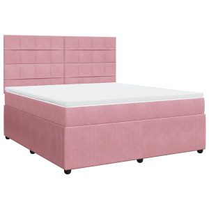 Pat box spring cu saltea, roz, 180×200 cm, catifea