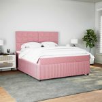 Pat box spring cu saltea, roz, 180×200 cm, catifea