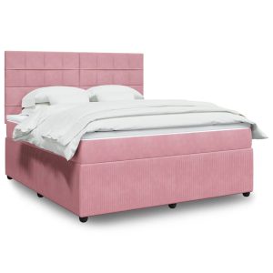 Pat box spring cu saltea, roz, 180×200 cm, catifea