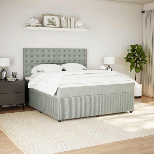 Pat box spring cu saltea, gri deschis, 180×200 cm, catifea