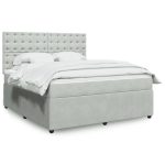Pat box spring cu saltea, gri deschis, 180×200 cm, catifea